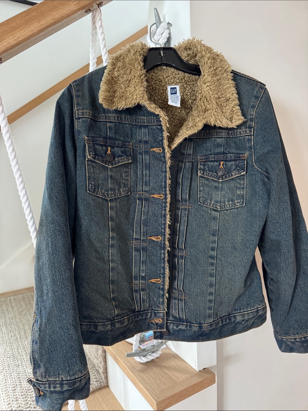 GAP Blue Denim Jacket with Tan Sherpa Lining